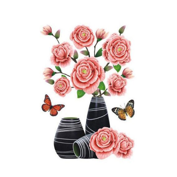 YIGUISI TikTok 1Pc Wasserdichte 3D Rose Blume Zauberstab Aufkleber Simulation Vase Dekoration Selbst-Klebstoff Zauberstab Aufkleber: Rosa 3