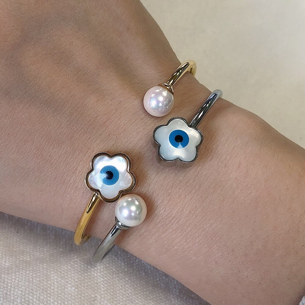 Lucky eye tyrkisk onde øje charme armbånd guld og sølv farve manchet justerbare stål smykker hamsa hånd/kløver/ hjerte