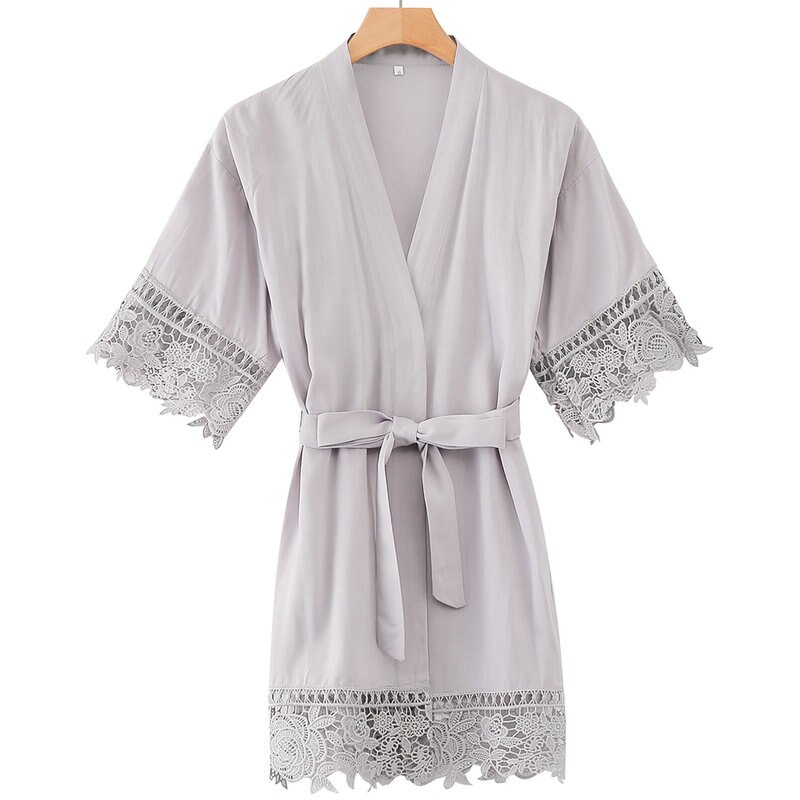 Cotton Flower Girl Robes Rayon Floral Lace Trim Robes Bridal Kids Size Kimono Robes Party Robe Girl Bridesmaid Gold Print: grey flower girl / kids size(age 3-5)