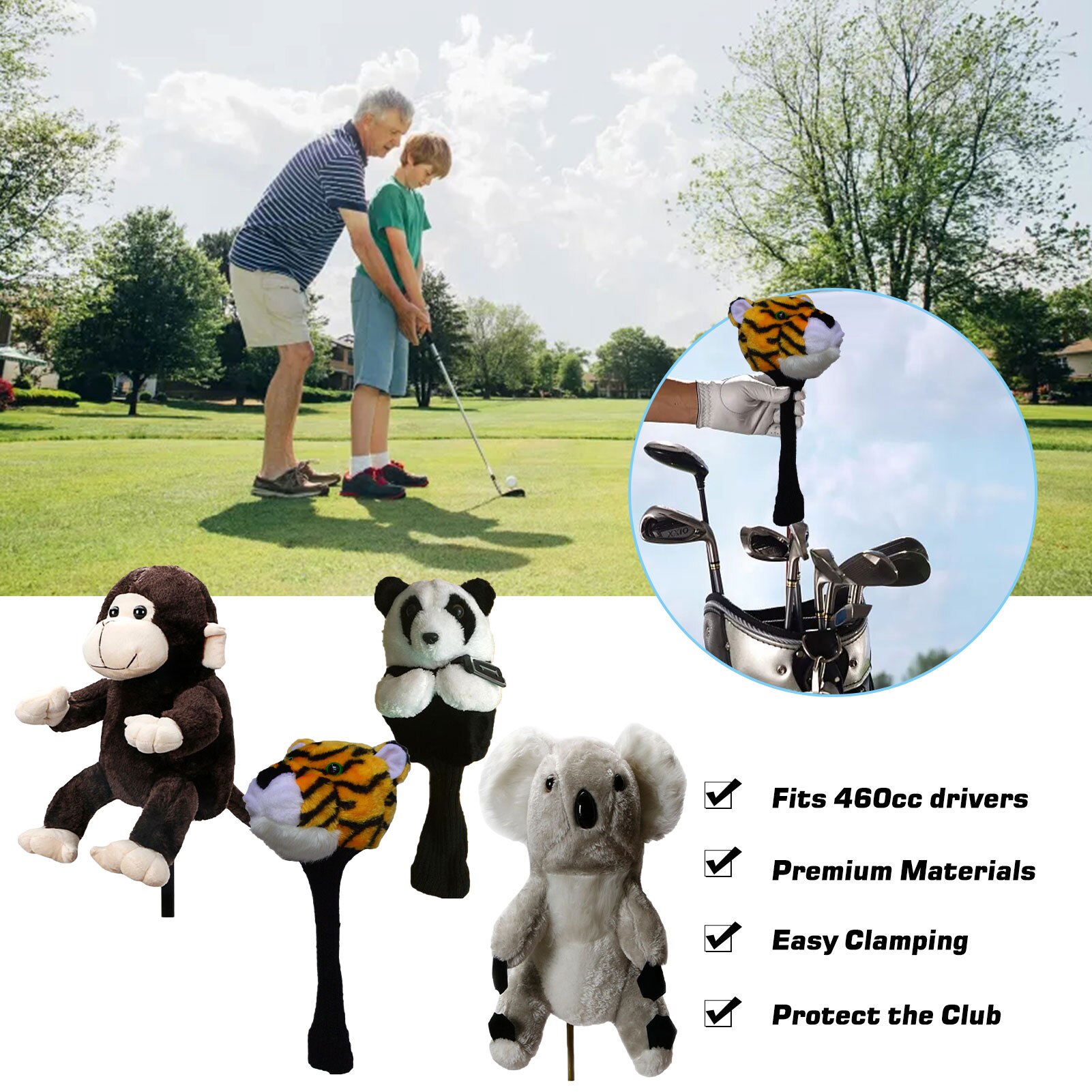 Toutes sortes d'animaux Golf tête couvre pour 460 CC/No.1 bois pilote hommes dame Golf Club couverture mascotte nouveauté mignon