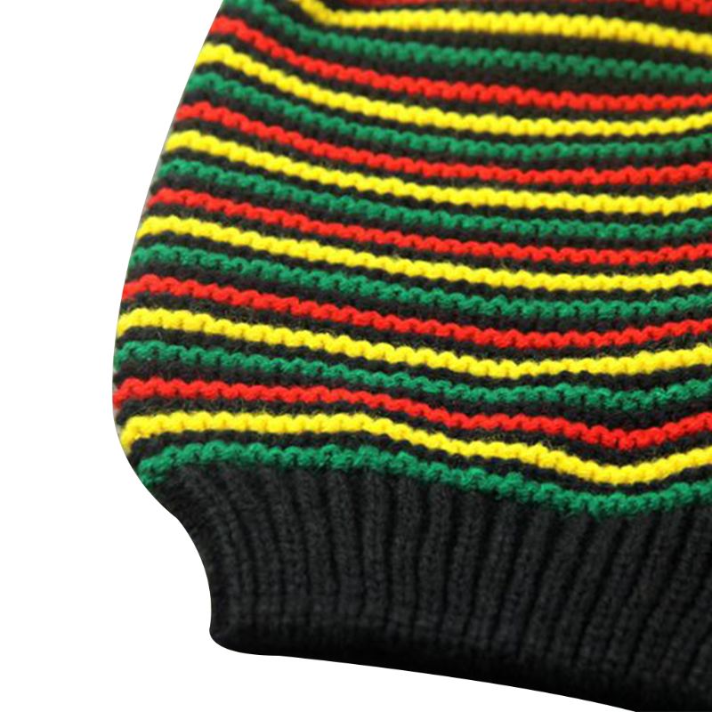 Unisex hæklet bølgede fine striber hue hue regnbue jamaica flag baggy skull hat  h37c