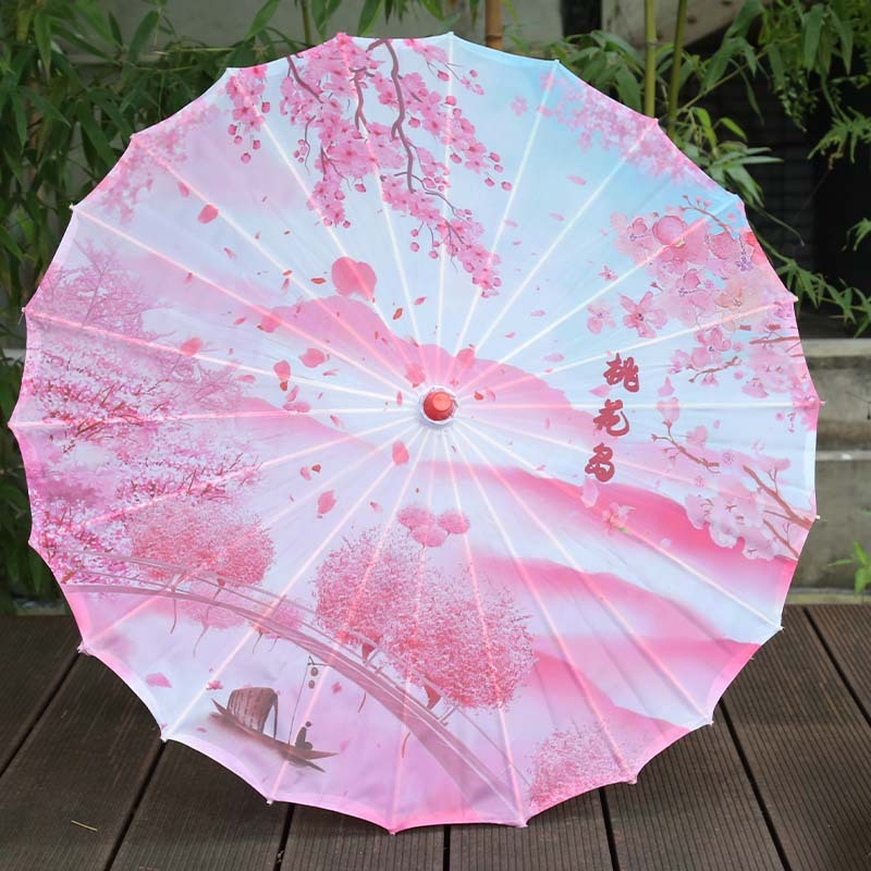 Ancient Style Printed Silk Fabric Tassel Umbrella Decoration Oil Paper Umbrella Hanfu Umbrella Classical Sun Protection Parasol: WHITE