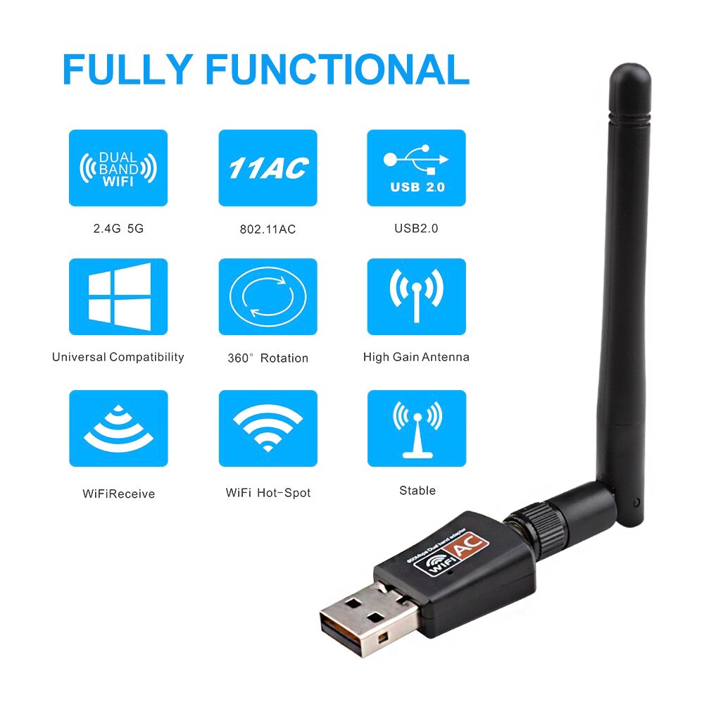 600Mbps Usb Antenne Wifi Dongle Ontvanger Dual Band 2.4G 5.8Ghz Usb Wifi Adapter 802.11ac Wi-fi Voor Windows 7 8 10 Mac Pc Vontar