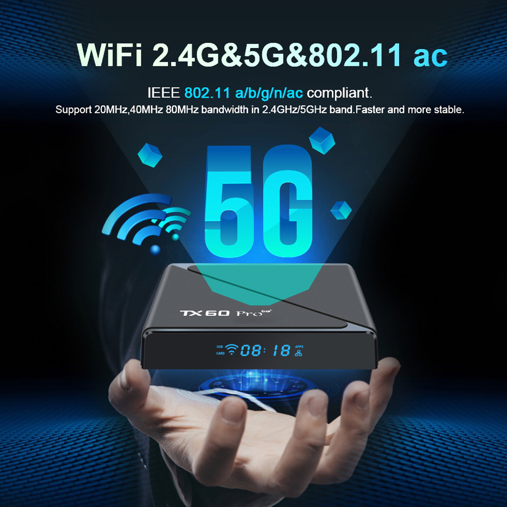 TX60 PRO Smart TV Box 2.4G 5G Dual WiFi 6 Android Set-top Box Lettore Multimediale Domestico con Telecomando 2026