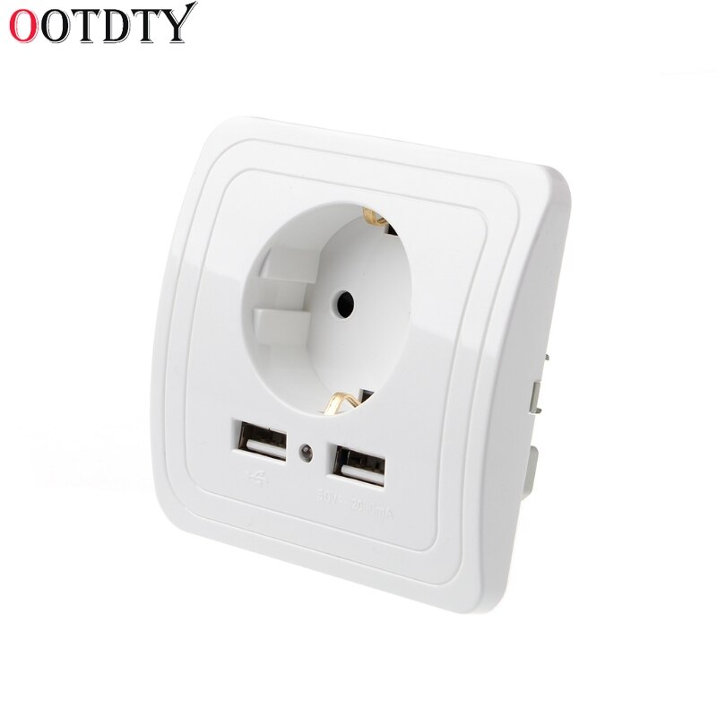 OOTDTY Dual USB Port 5V 2A Electric Wall Charger Adapter EU Plug Socket Switch Power Charging Outlet