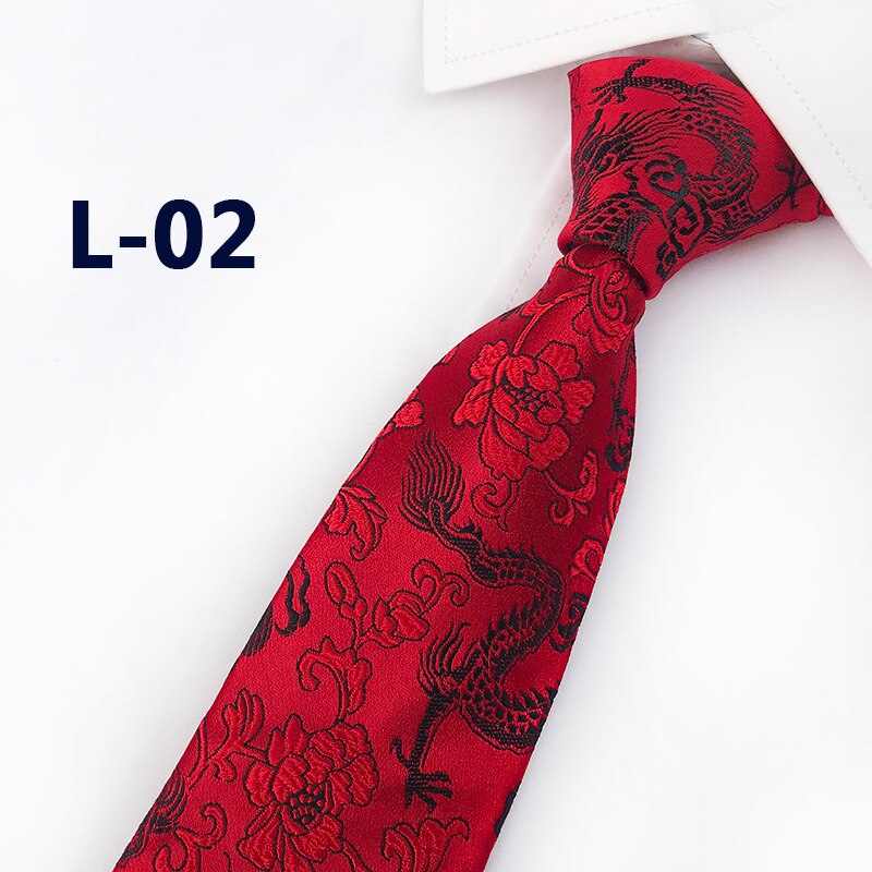 Classic Silk Mens Ties China Mascot Neckties 8cm Chinese Dragon Ties for Men Formal Business Wedding Party Gravata: L-02