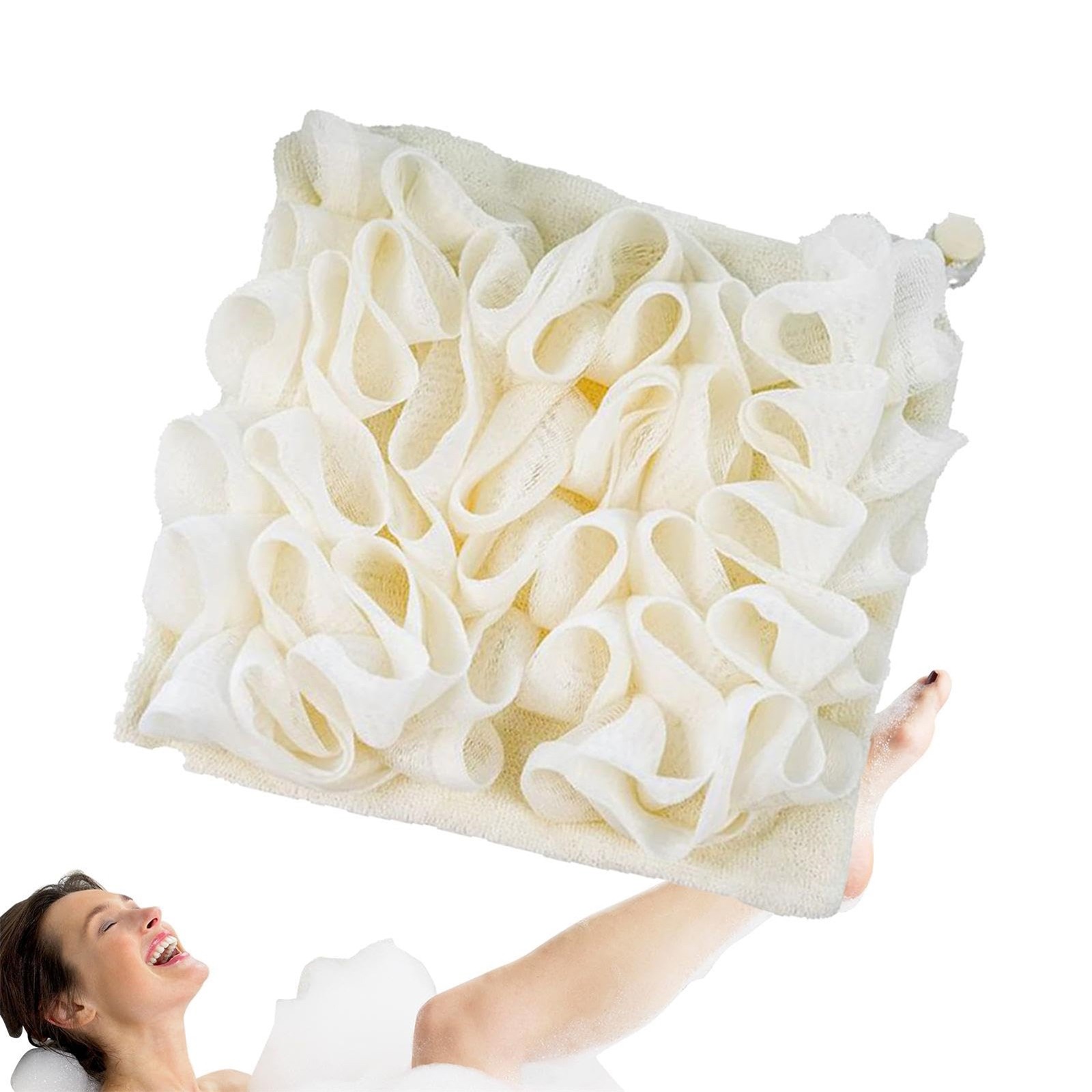 2 in 1 Bath Loofah Sponge with Drawstring Ball Bath Long Lasting Use Deep Cleansing Mesh Shower Sponge Mesh Shower Sponge: Beige