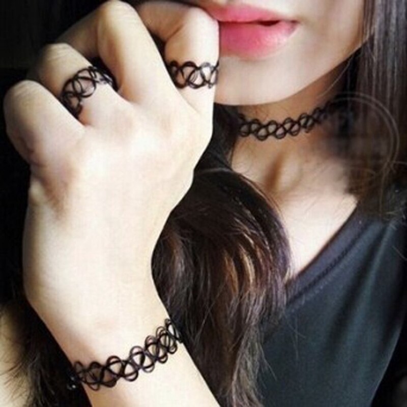 Vintage boho tatovering choker elastisk stretch halskæde sæt retro henna
