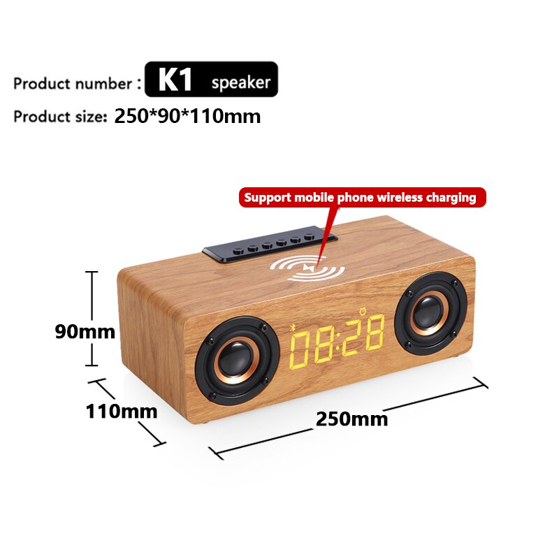 Home theater wooden TV sound bar computer bluetooth speaker subwoofer Fm radio Wireless charging Alarm clock caixa de som: YELLOW