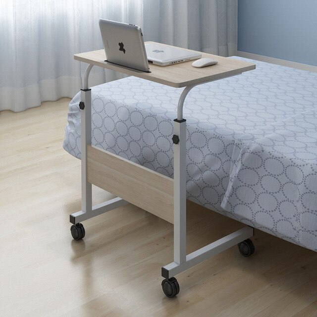 Adjustable Computer Desk with Wheels Portable Laptop Desk Rotate Notebook Bed SofaTable Can be Lifted Standing Desk: wood color