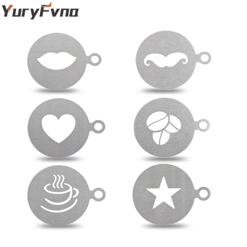 YuryFvna Stainless Steel Coffee Latte Cappuccino Barista Art Stencils Cake Duster Templates Coffee Tools Accessories