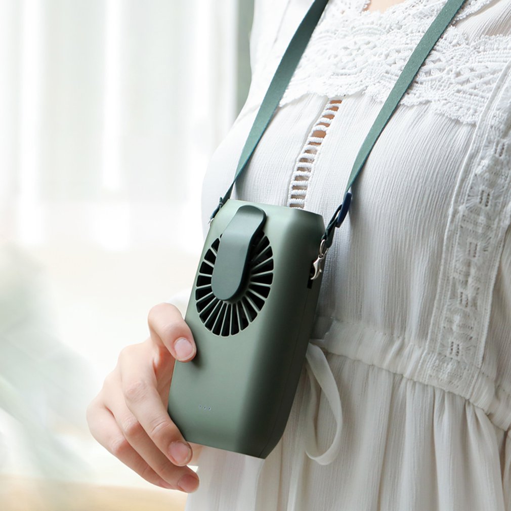 Hanging waist fan USB charging hanging neck fan mini handheld multi-function portable desktop small fan: Green