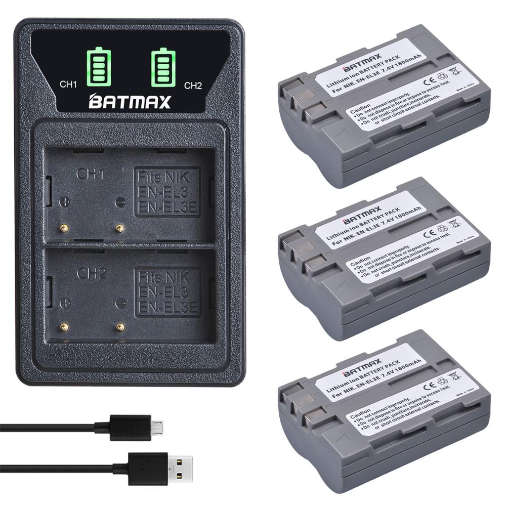 Batería Batmax EN-EL3E EL3 EL3E EN-EL3 + cargador Dual LED con puerto tipo C para Nikon D30 D50 D70 D70S D90 D80 D100 D200 D300: 3B with charger