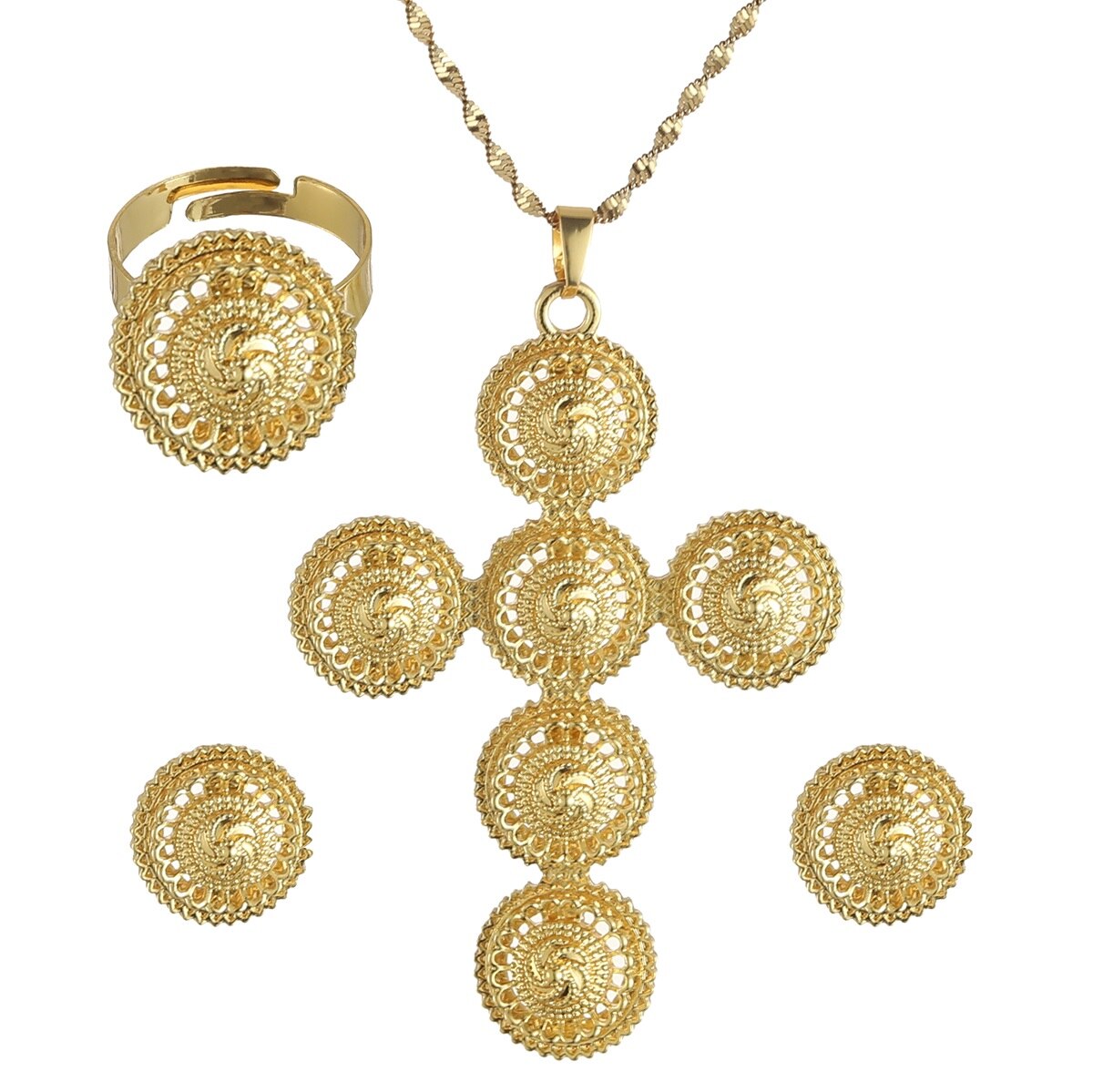 Ethiopische Ketting Oorbellen Ring Afrikaanse Bridal Habesha Eritrea Dubai Bruiloft Sieraden Set