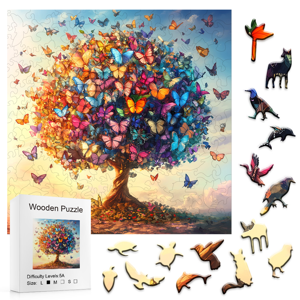 Colorful Butterfly Tree Adult Puzzle | Tree of Life with Butterfly– Unique Spring Flower Art Theme for Stunning Home