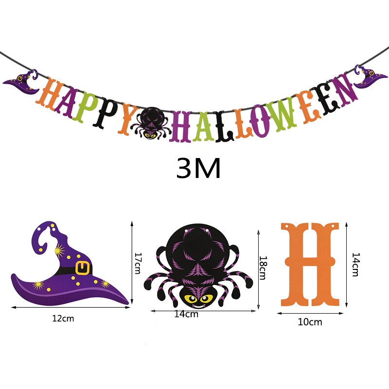 Halloween dekoration tegneserie kat stjerne flagermus heks græskar brev glad halloween banner bunting flag halloween fest hængende indretning: W07- glade halloween