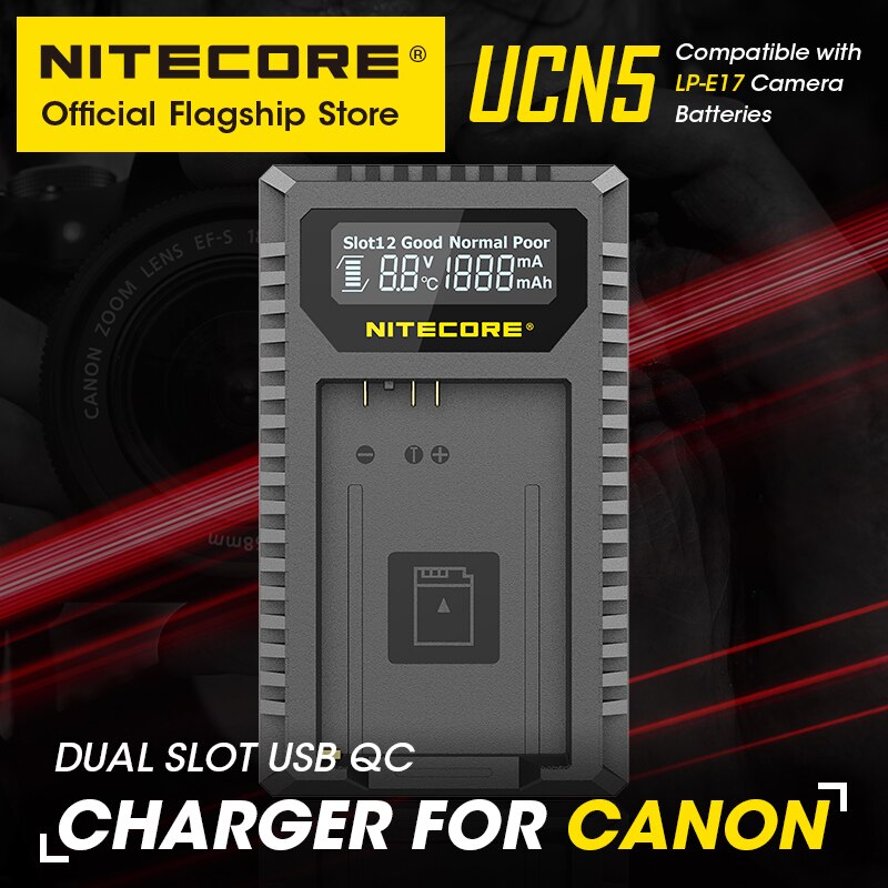 Nitecore UCN5 Intelligente Dual-Slot Usb Snel Opladen LP-E17 Outdoor Draagbare Mobiele Oplader