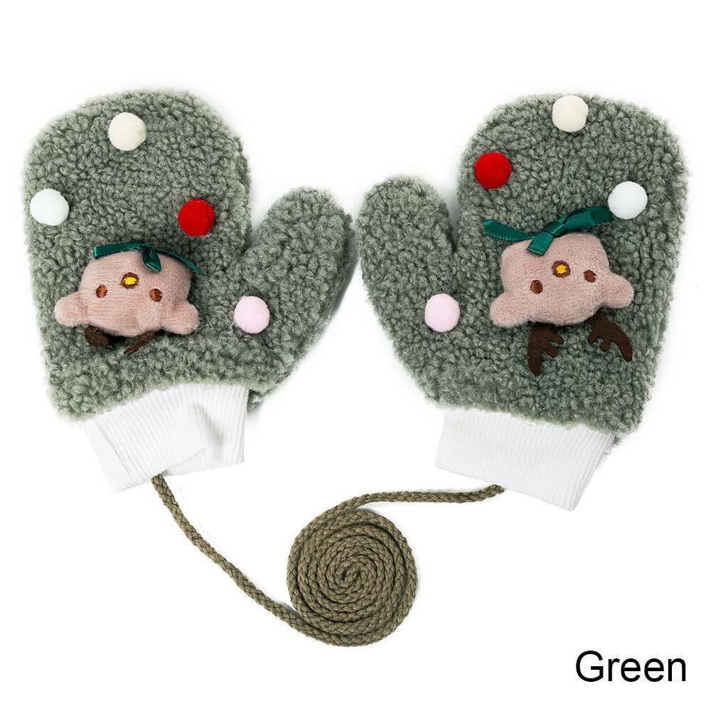 Molixinyu inverno bebê luvas para meninas e meninos bonito dos desenhos animados crianças luvas engrossar luvas quentes de malha algodão crianças luvas: green