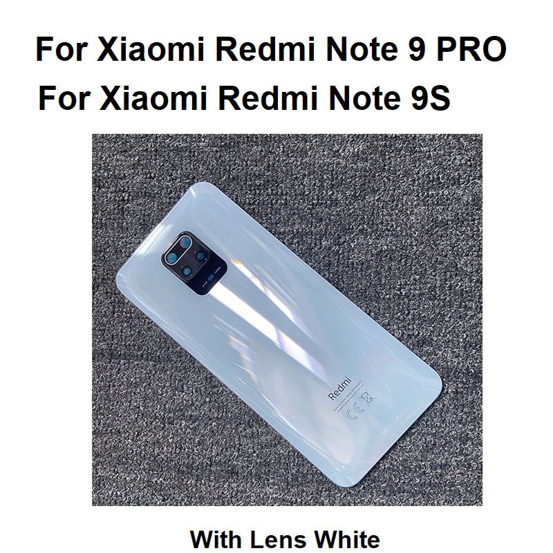 Per Xiaomi Redmi Note 9 PRO copribatteria posteriore alloggiamento posteriore pannello porta in vetro custodia in vetro per Xiaomi Redmi Note 9S sostituzione: With lens White