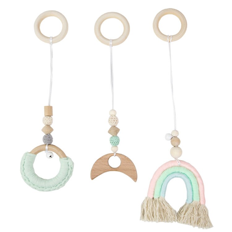 3Pcs 1Set Nordic Cartoon Baby Houten Gym Fitness Frame Rack Opknoping Hanger Speelgoed Kit Peuter Infant Kamer Decoraties: green