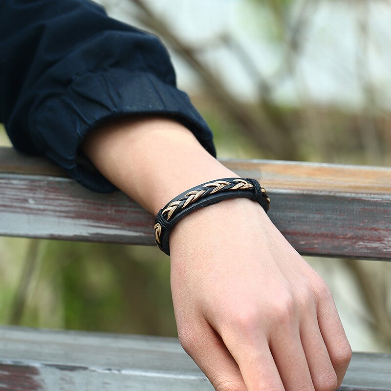 Gevlochten Bruin Touw Mode Trendy Vintage Punk Handgemaakte Geweven Weave Vrouwen Lederen Armbanden Vrouwelijke Mannelijke Sieraden