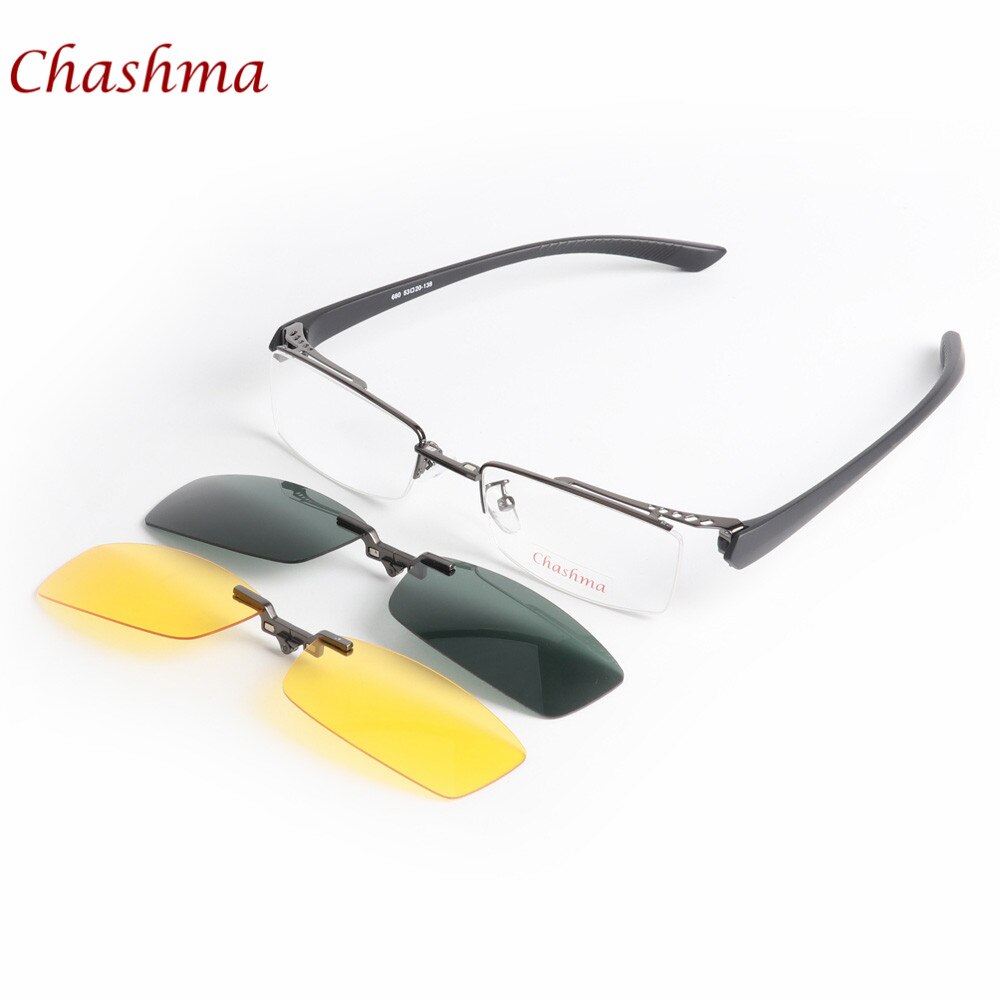 Chashma Dag en Nacht Rijden Gepolariseerde Lenzen Magneet Clips Recept Bril Brillen Frame Heren Optische Bril