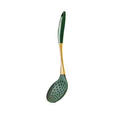 Green Silicone Cooking Tool Stainless Steel Handle Spatula Soup Spoon kitchen tools Home Non-stick Kitchen Untensils kitchenware: colander