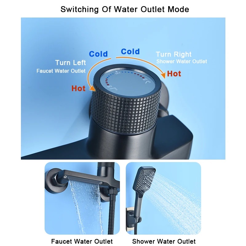 Grijze waterval badkuipkraan met handdouche Messing Chroom Wandmontage Badkamer Douche Mengkraan Volledige douchesysteem Set