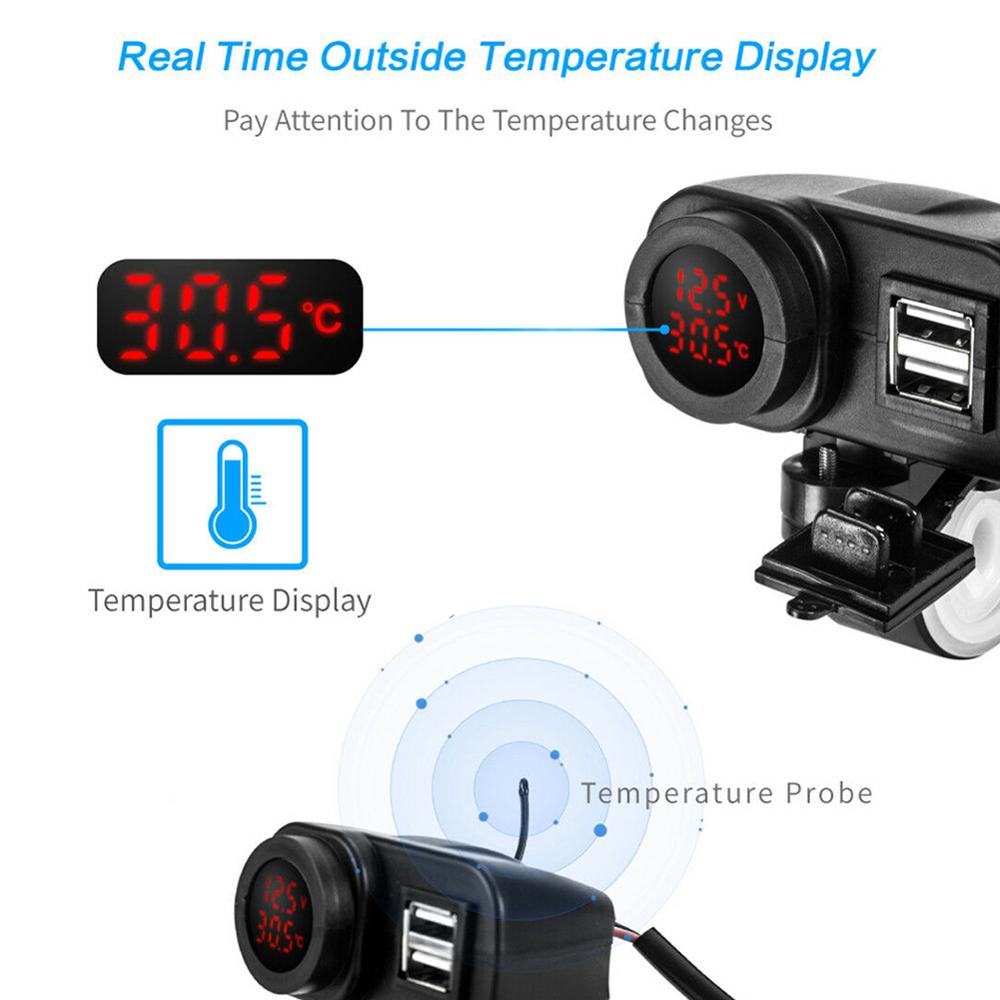 Dual USB Port 12V Waterproof Motorcycle Handlebar Quick Charger with Voltmeter On Off Switch Quick CSV