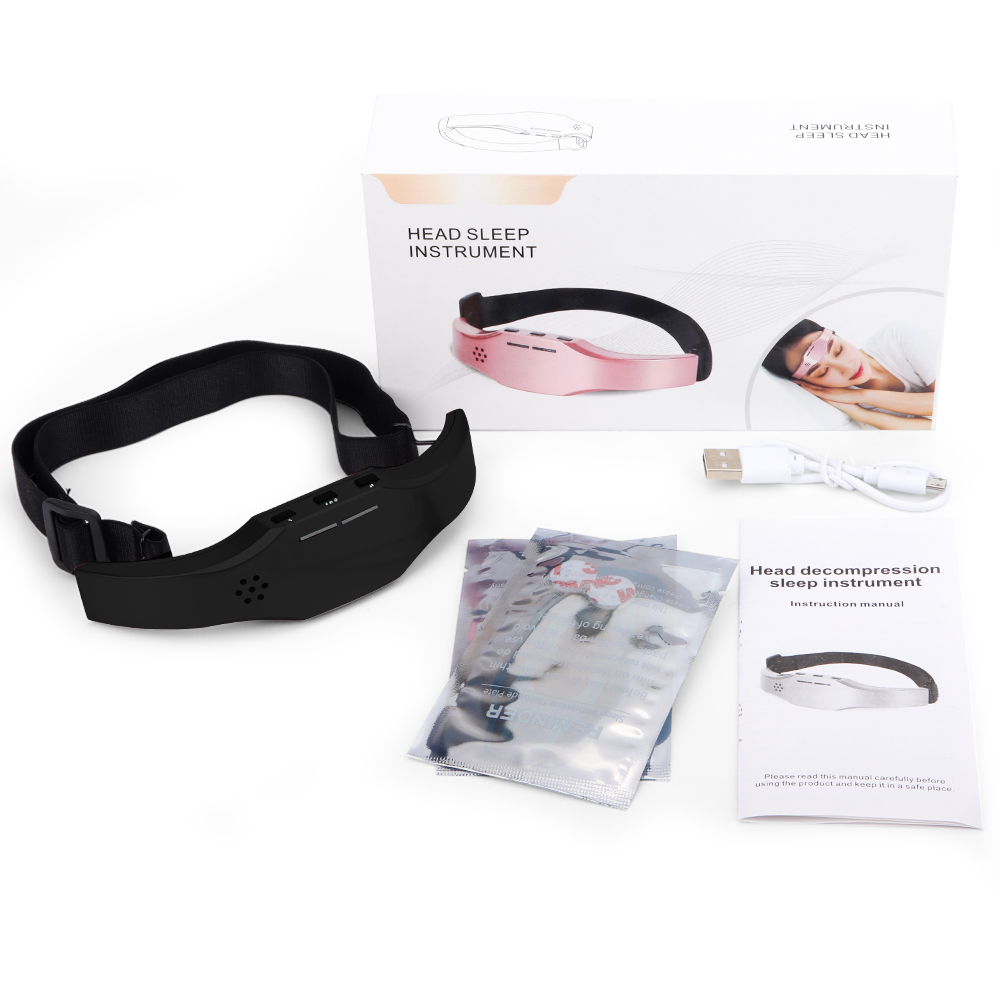 Electric Head Massager Relax Headache Eliminator Aid Therapy Sleeping Device Sleep Monitor Migraine Relief Hypnotic Instrument: black