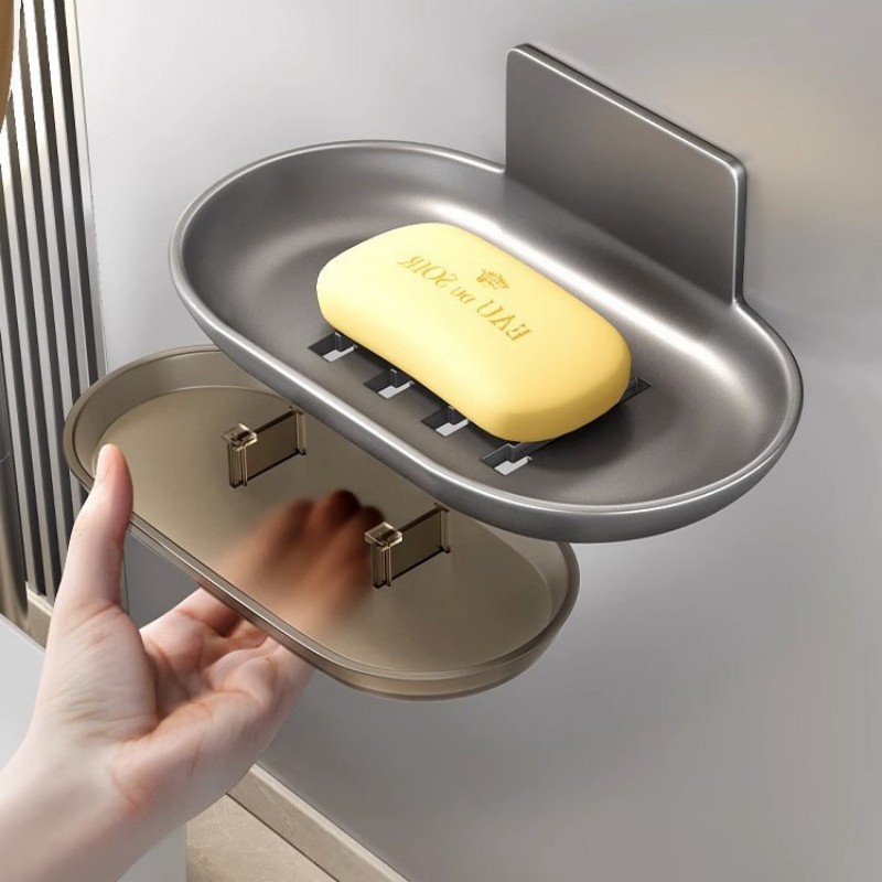 Seifenhalter aus Aluminiumlegierung, Badezimmer-Seifenschale mit Abflusswasser, Wandmontage, Seifenkiste mit Wasserpfanne für Badezimmer-Accessoires