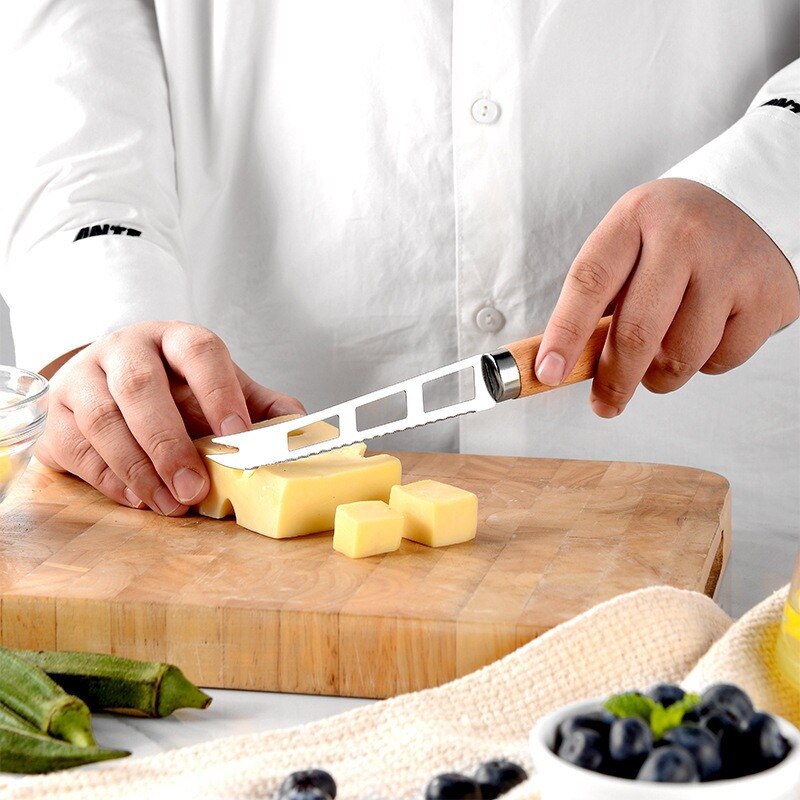 Kitchen Cookware Wooden Handle Small Kitchenware Stainless Steel Opener Baking Pizza Skin-Peeler Cheese Knife Kitchenware Set