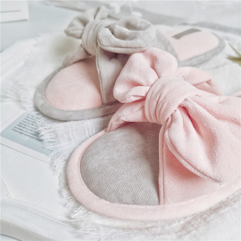 Zapatillas de casa con lazo de Corea para mujer, zapatillas sencillas, deslizantes, suaves, antideslizantes, bonitas zapatillas de Interior de verano para mujer