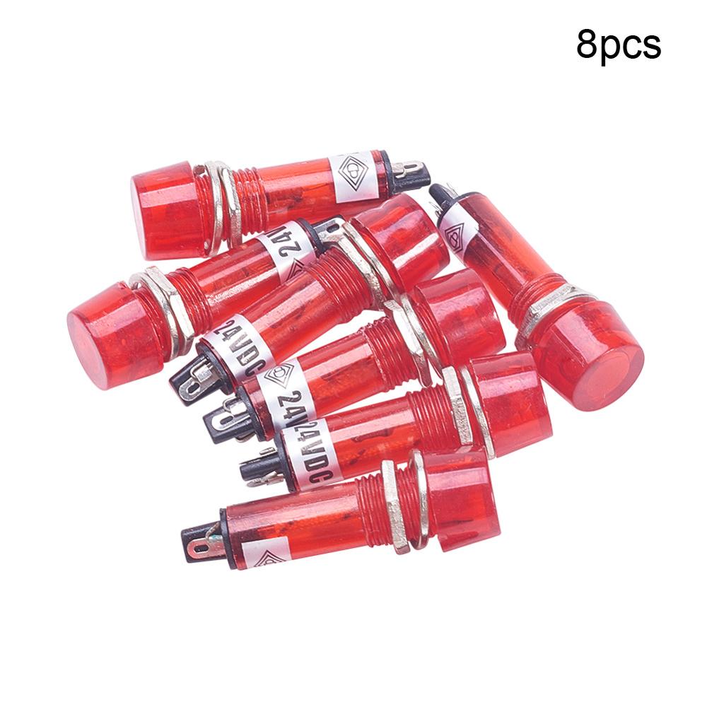 8-15Pcs XD10-3 LED Plastic Indicator Waterproof Signal Power 24V Red/Yellow/Green Lights Round Head Button Indicator: Red x 8PCS