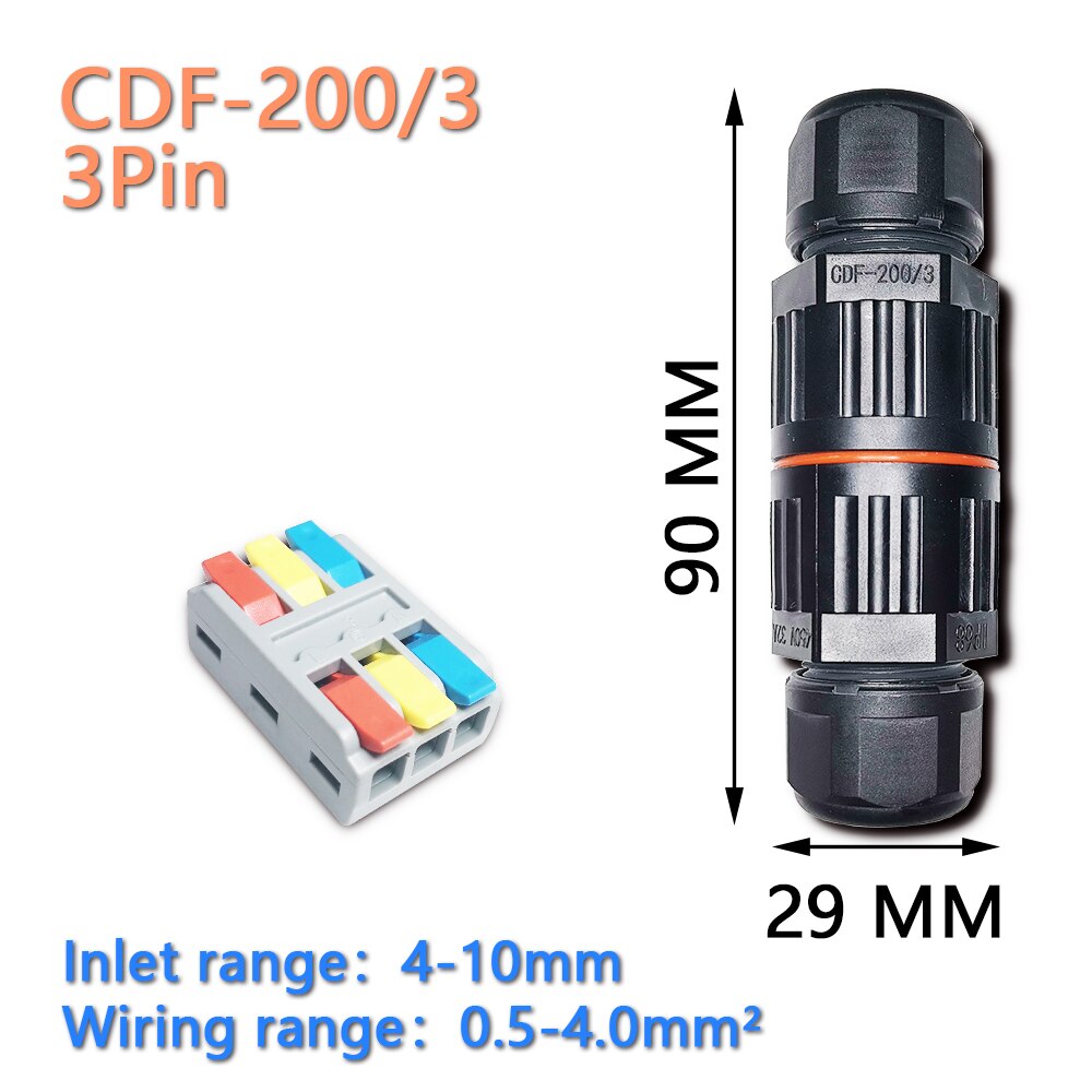 IP68 Quick Push in Terminal block Conductor Connector Electrical Waterproof Connector Wire Cable 2/3/5 Pin Outdoor Plug Straight: IP68 3