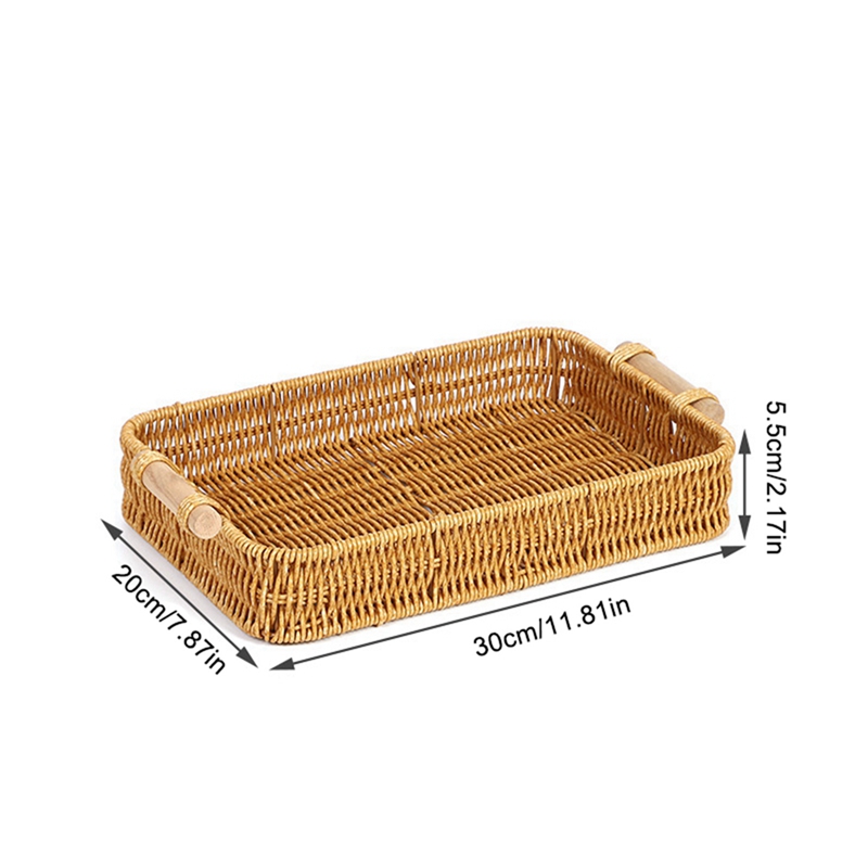 Cestas de mimbre tejidas de imitación de plástico para pan, fruta, verdura, restaurante, mesa para servir, cesta de almacenamiento redonda de ratán