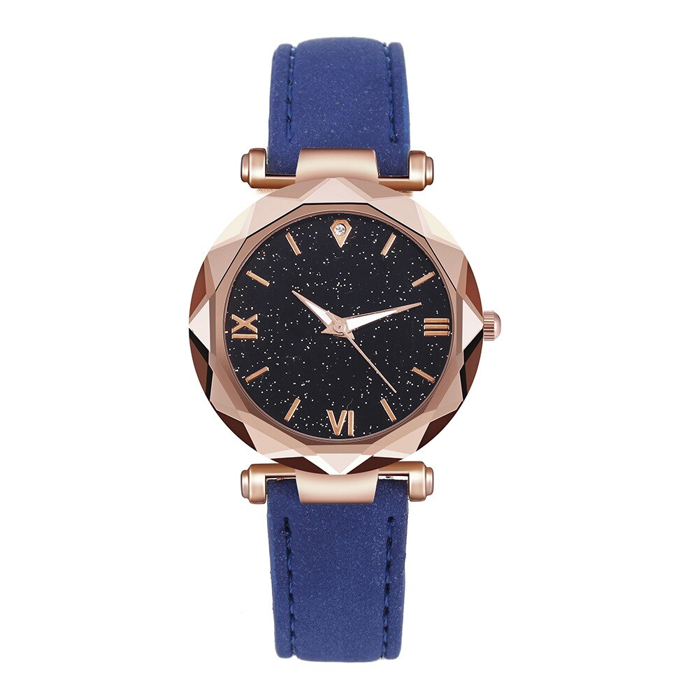 Roman watch digital star lady watch frosted belt watch woman: Blue