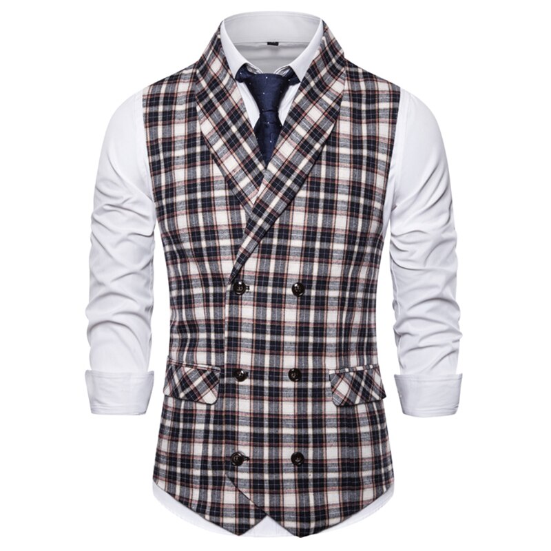 Formel dobbeltradet jakkesæt vest mænd afslappet stribet plaid frakke til mænd kjole veste business bryllup chalecos para hombre