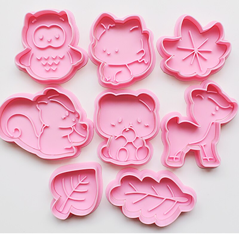 Cute Forest Animal Cookie Cutter Squirrel Owl Leaf Biscuit Fondant Mold Cookie Baking Mold 3D Plastic Press Biscuit Mold