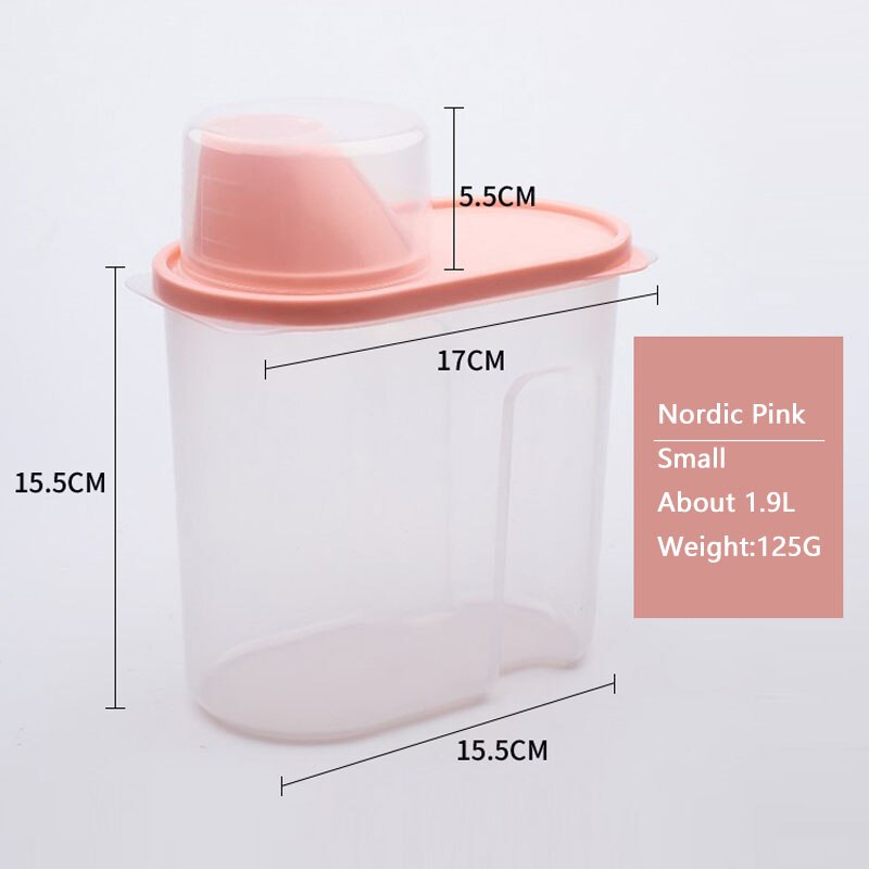 Plastikowe pudełko do przechowywania żywności PP puszki na ziarno przezroczyste przechowywanie suchych produktów szczelny pojemnik do przechowywania świeżego, pojemnik na ryż duże domowe artykuły kuchenne z pokrywką: Small-Pink