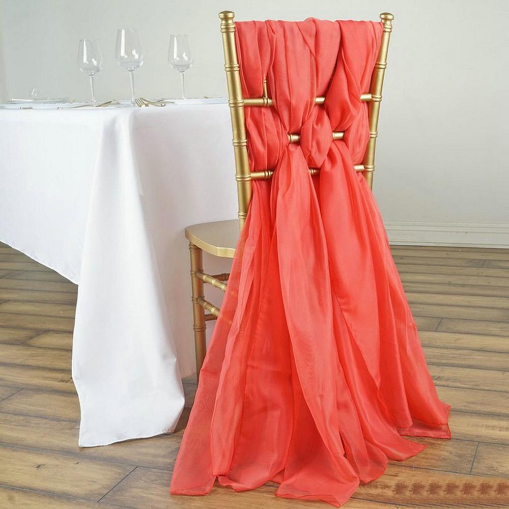 Fancy Chiffon Chair Sashes for Weddings Events Party Decoration Bridal Baby Shower Chair Sash Tulle Chair Tutu Skirt: watermelon red