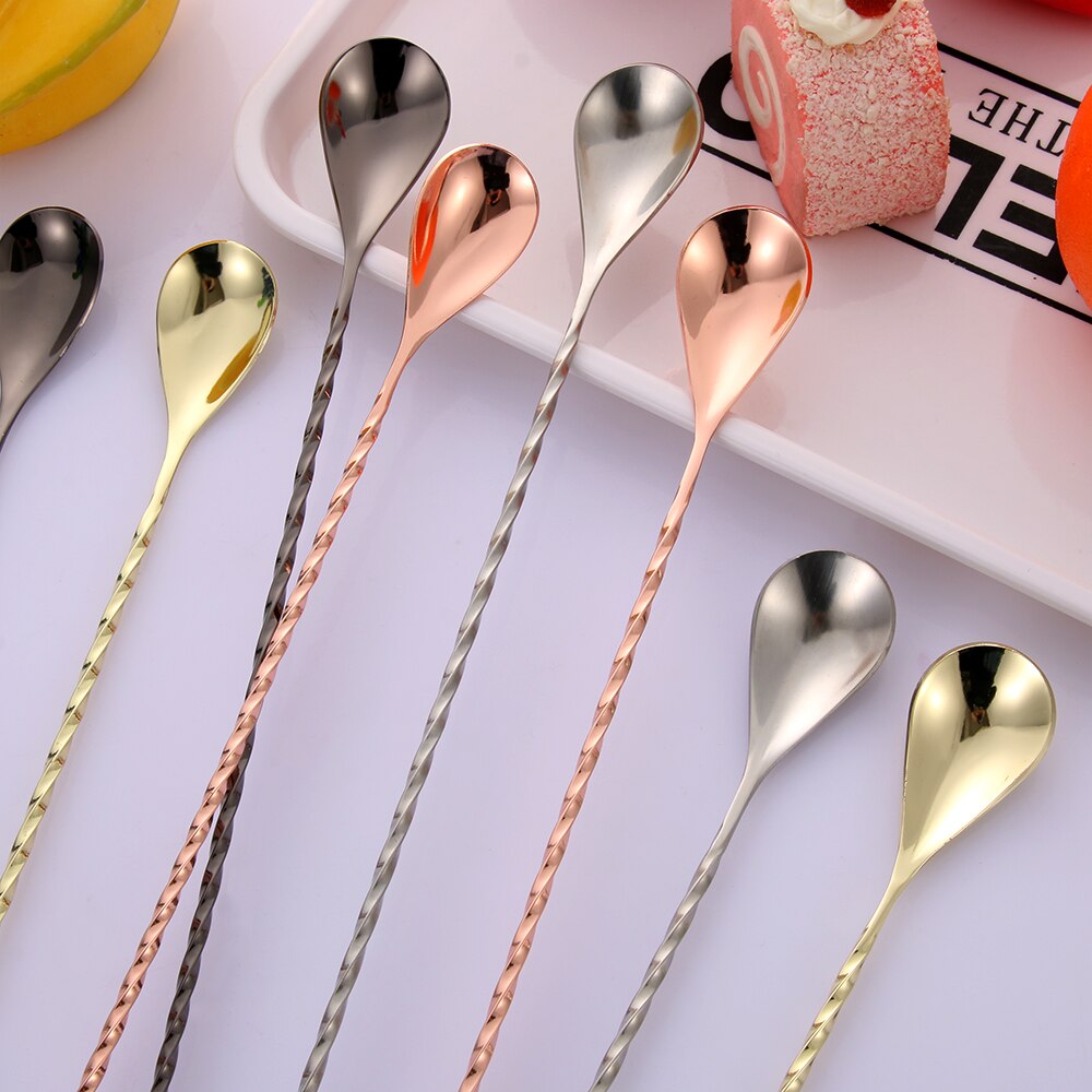 Colorful Stainless Steel Mixing Cocktail Spoon Spiral Teadrop Spoon Kitchen Stir Spoon Bartender Tools Home KitchenSupplies