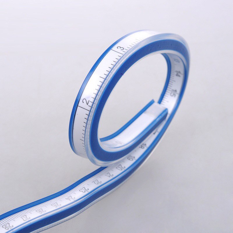 1PCS 30CM Ruler Soft Plastic Flexible Curve Ruler Blue + White MakingArchitectural Drawing Measuring Rule Office Supply