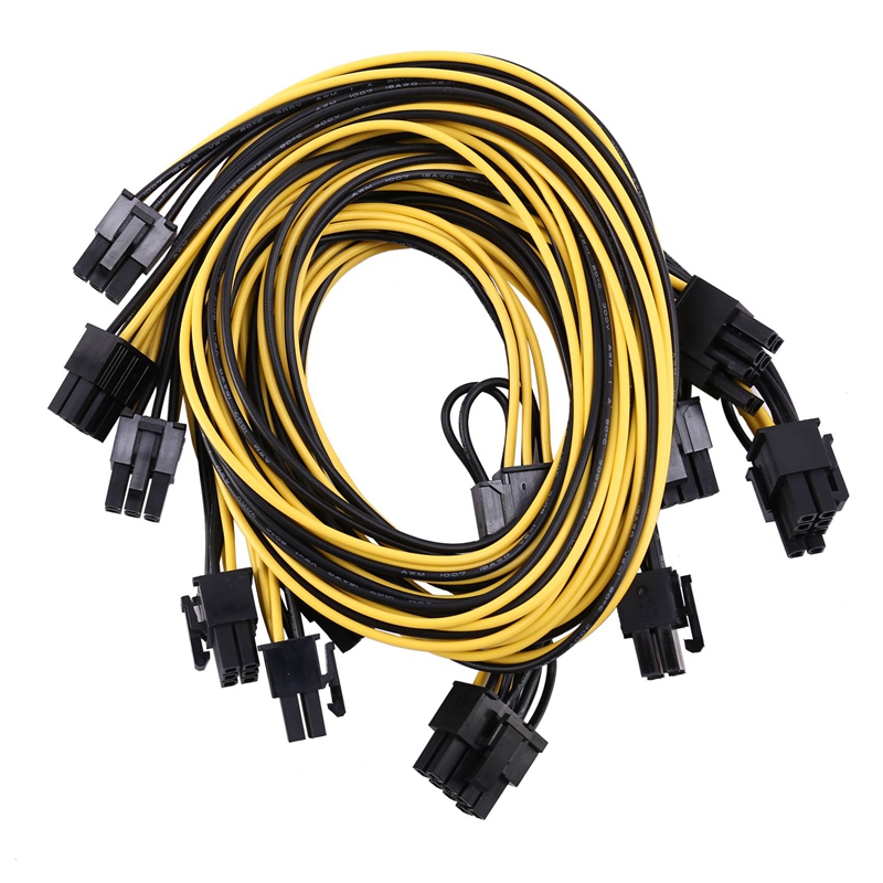 Cable de alimentación de 6 pines PCI-E a 8 pines (6 + 2) PCI-E (macho a macho) GPU, 50cm para tarjetas de imagen, placa de separación de servidor de minería, 6 uds.: Default Title