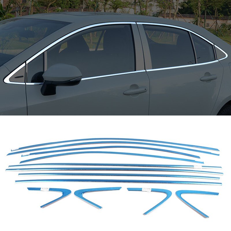 Stainless Steel Car-Styling Accessories Whole Kit Window Sill Pillars Guard Cover Trims for Toyota Corolla Sedan E210: upper and Bottom
