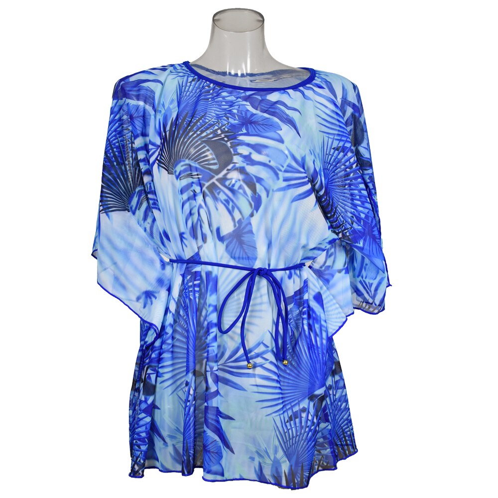 Snel En Gratis Delivery2020 Sexy Gedrukt Blauw 3 Stuk V-hals Badpak Pak Lange Cover: cover-up / L