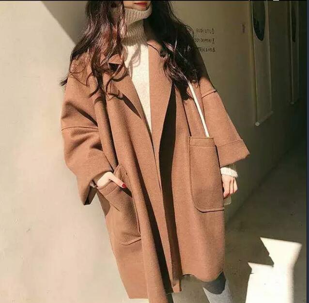 Bære en stor plus size uldfrakke til efterår og vinter kvindefrakke vinterfrakke høj trenchcoat vadim: Brun / L