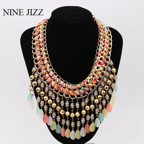 NINEJIZZ Tassel Crystal Necklaces Vintage Bohemian Big Statement Beads Necklaces Chain For Women Simple Style Wedding Jewelry: 51