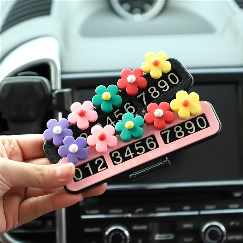 Car Temporary Stop Sign Cute Flower Car Mounted Parking Number Plate Car Maneuvering Shift Car Cards
