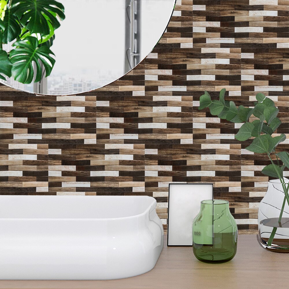 10 Stks/set Rechthoek Houtnerf Textuur Tegels Muursticker Keuken Olie-Proof Wastafel Tafels Home Decor Keramiek Art Behang